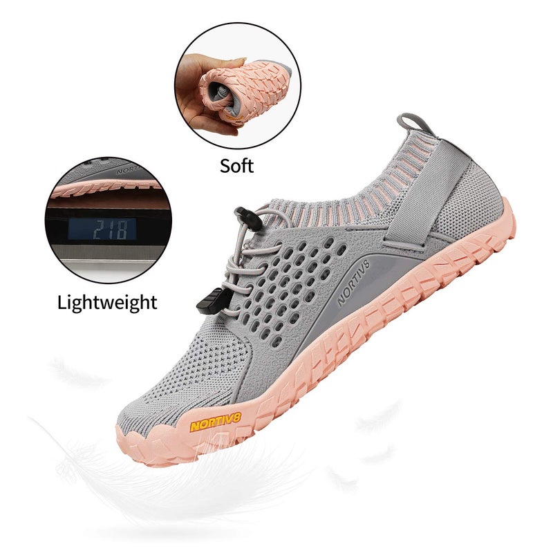 NORTIV 8 Womens Barefoot Water Sports Shoes - Outdoor Athletic Pool Swim Hiking Aqua Shoes, Light/Grey/Pink - 8 (Treklady-2) - Image 3